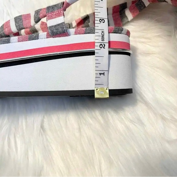 Zara Stripe Ankle Lace Up Chunky Platform Sandals Americana Red White, size 6 - Picture 5 of 10